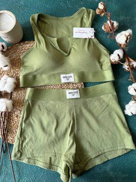 Спортивный комплект нижнего белья, топ с шортиками хлопковый 80-85В/С Хаки 2738 фото