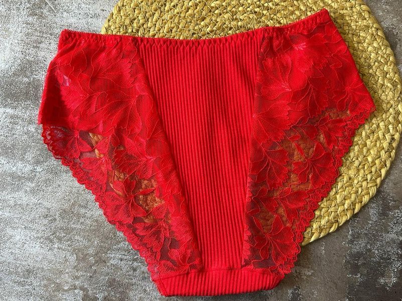 Труси жіночі батал, бавовна, висока посадка, мереживо червоний 3XL 201 фото