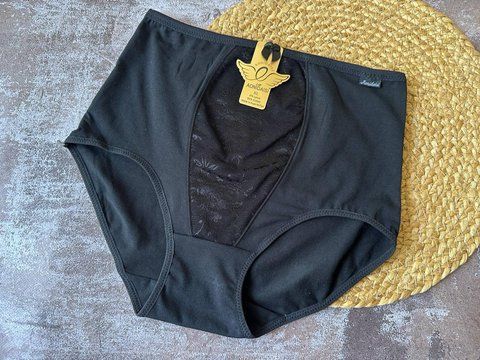 Женские хлопковые трусы с высокой посадкой и кружевом черный XL 203 фото